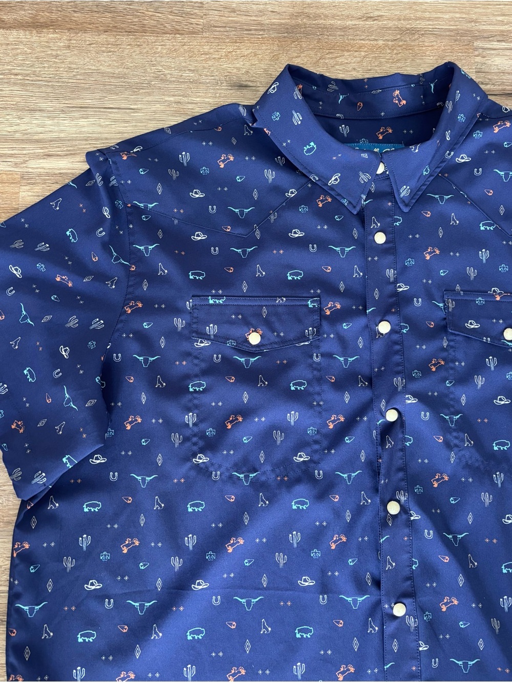 Panhandle Slim Navy XXL 2X short sleeve Western white pearl snap shirt. Preloved - Picture 2 of 11